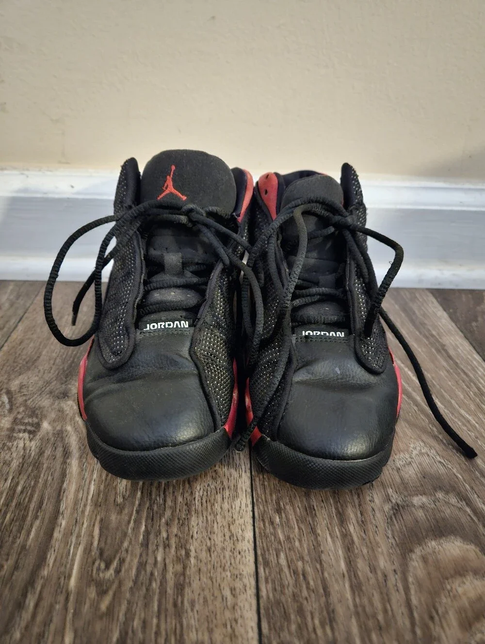 Jordan 13 Kids Black and Red Sneakers, Size 2.5